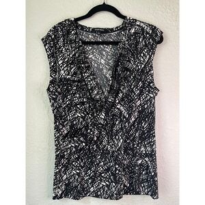 Ellen Tracy Blouse Top Sleeveless V-Neck Abstract Print‎ Career Casual L
